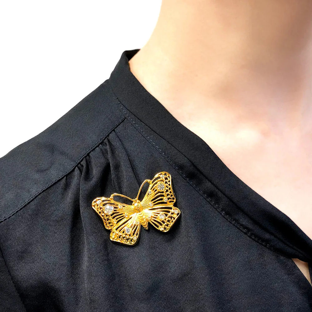 【USA輸入】ヴィンテージ バタフライ ラインストーン ブローチ/Vintage Butterfly Rhinestones Brooch