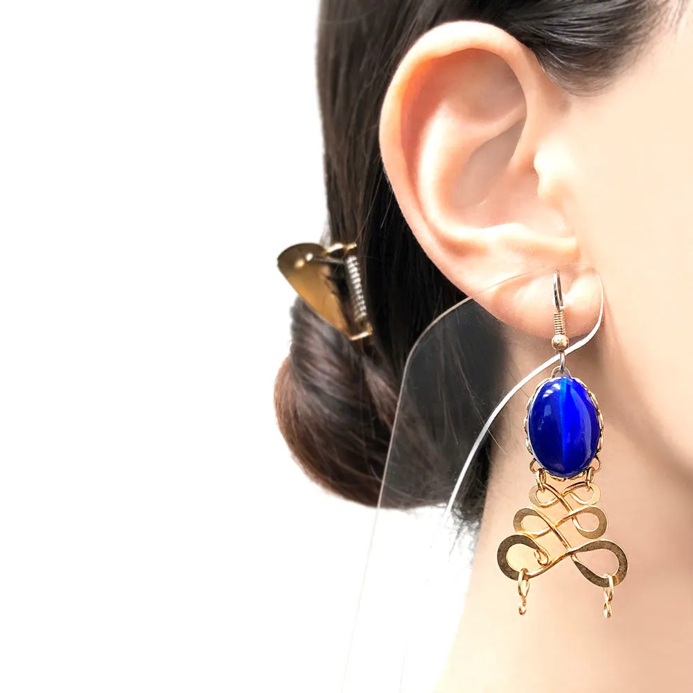 【USA輸入】ヴィンテージ ブルーキャッツアイ  ピアス/Vintage Blue Cat's Eye Post Earrings