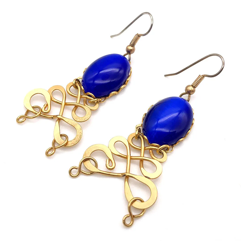 【USA輸入】ヴィンテージ ブルーキャッツアイ  ピアス/Vintage Blue Cat's Eye Post Earrings