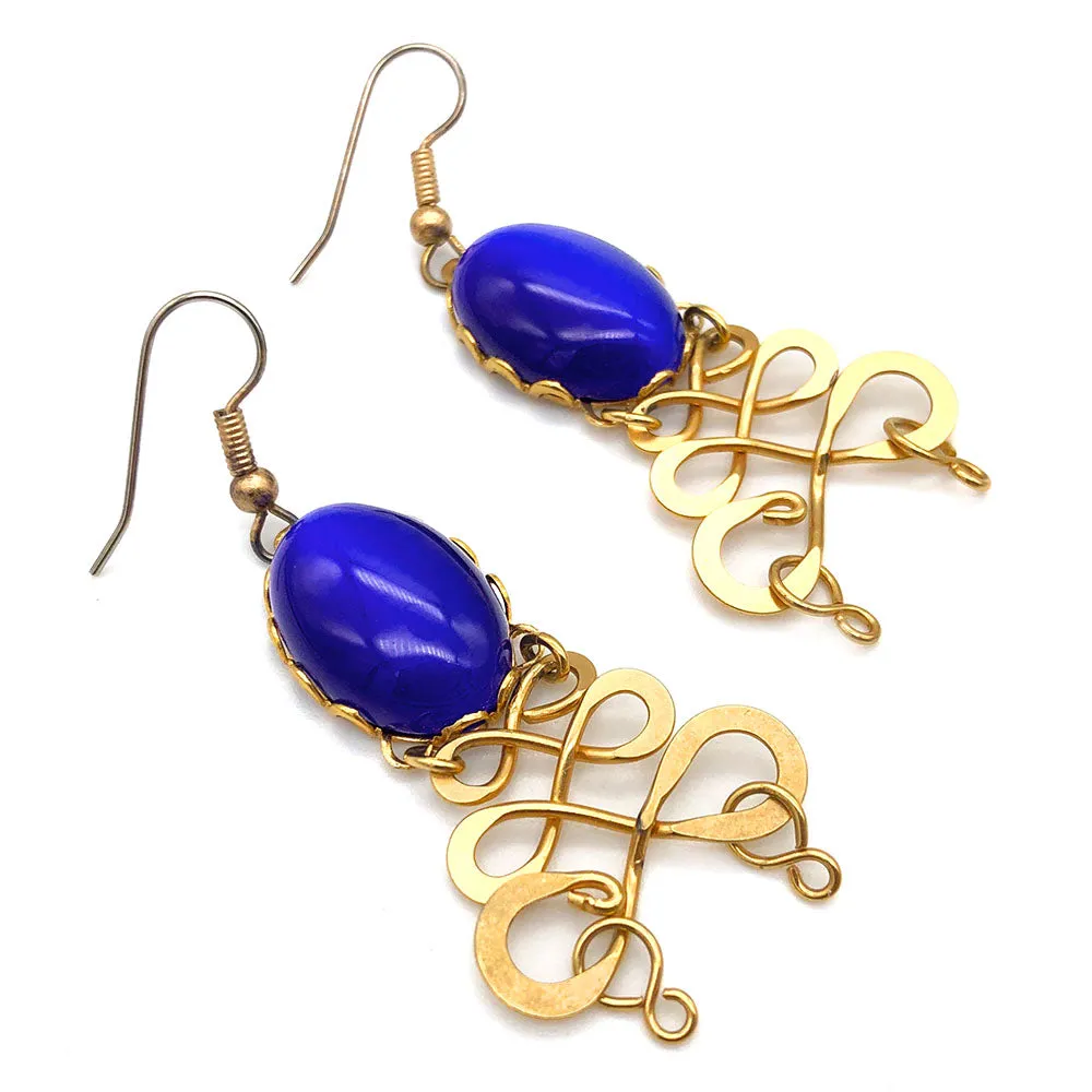 【USA輸入】ヴィンテージ ブルーキャッツアイ  ピアス/Vintage Blue Cat's Eye Post Earrings