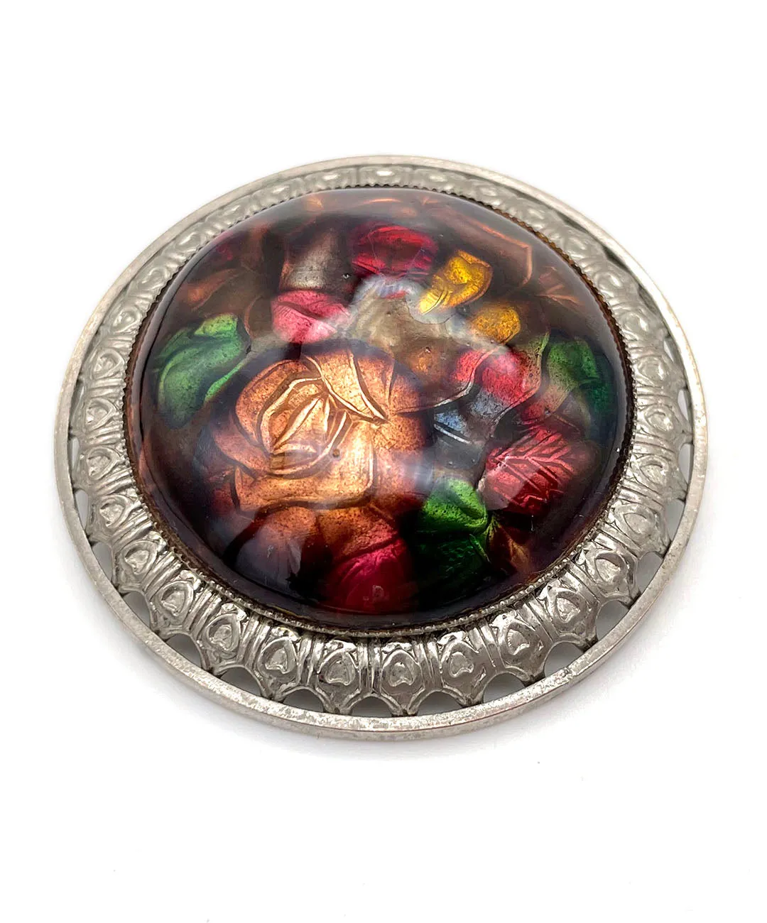 【USA輸入】ヴィンテージ ローズ エナメル サークル ブローチ/Vintage Rose Enamel Brooch