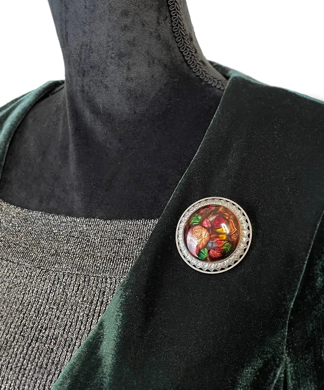 【USA輸入】ヴィンテージ ローズ エナメル サークル ブローチ/Vintage Rose Enamel Brooch