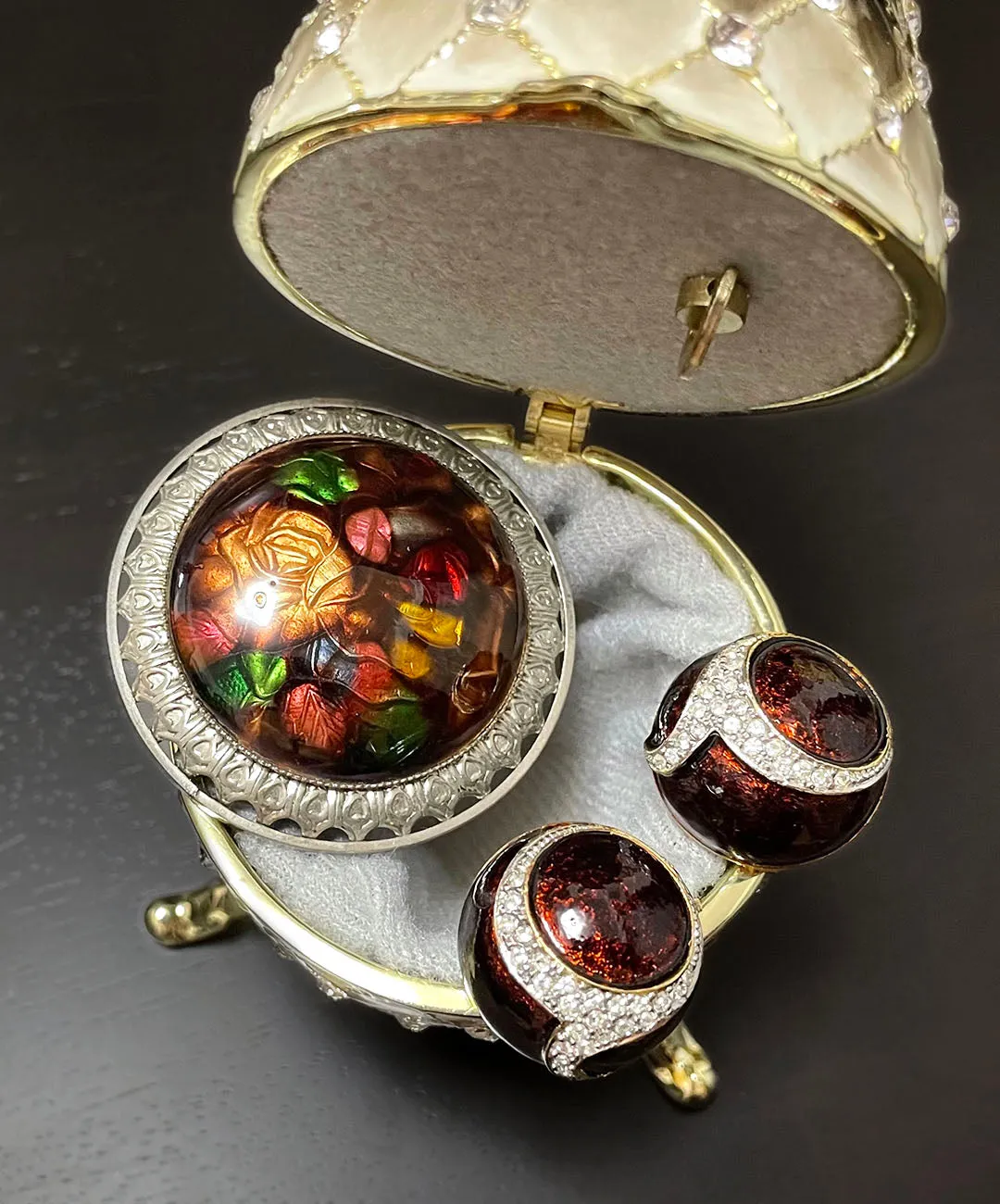 【USA輸入】ヴィンテージ ローズ エナメル サークル ブローチ/Vintage Rose Enamel Brooch