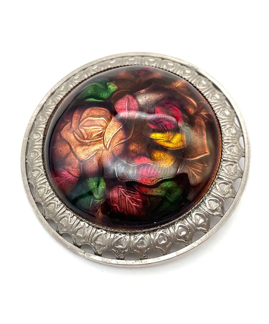 【USA輸入】ヴィンテージ ローズ エナメル サークル ブローチ/Vintage Rose Enamel Brooch