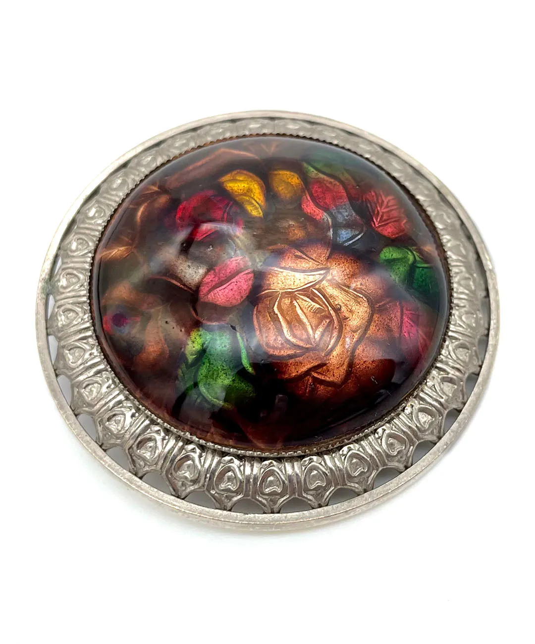 【USA輸入】ヴィンテージ ローズ エナメル サークル ブローチ/Vintage Rose Enamel Brooch