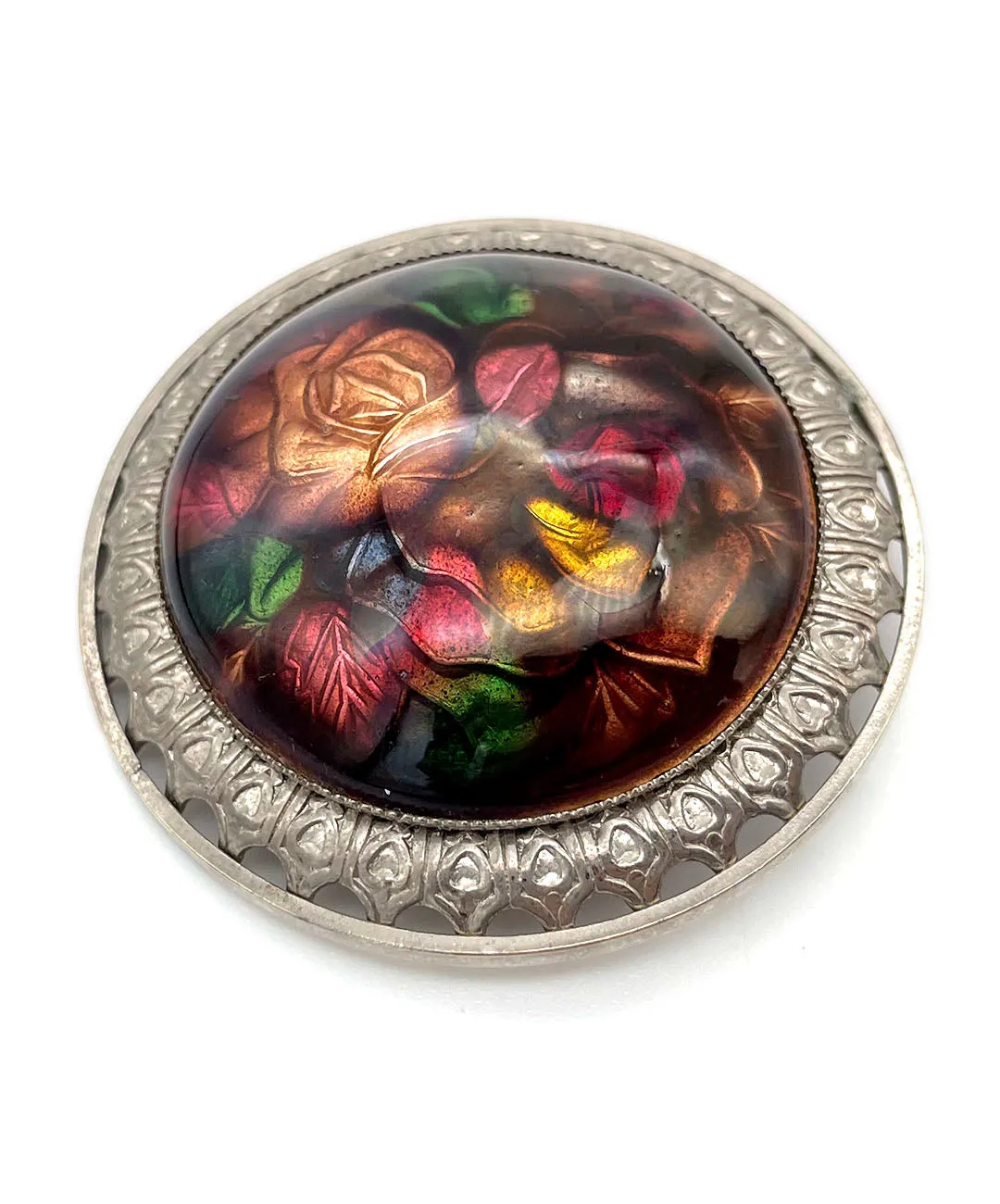 【USA輸入】ヴィンテージ ローズ エナメル サークル ブローチ/Vintage Rose Enamel Brooch