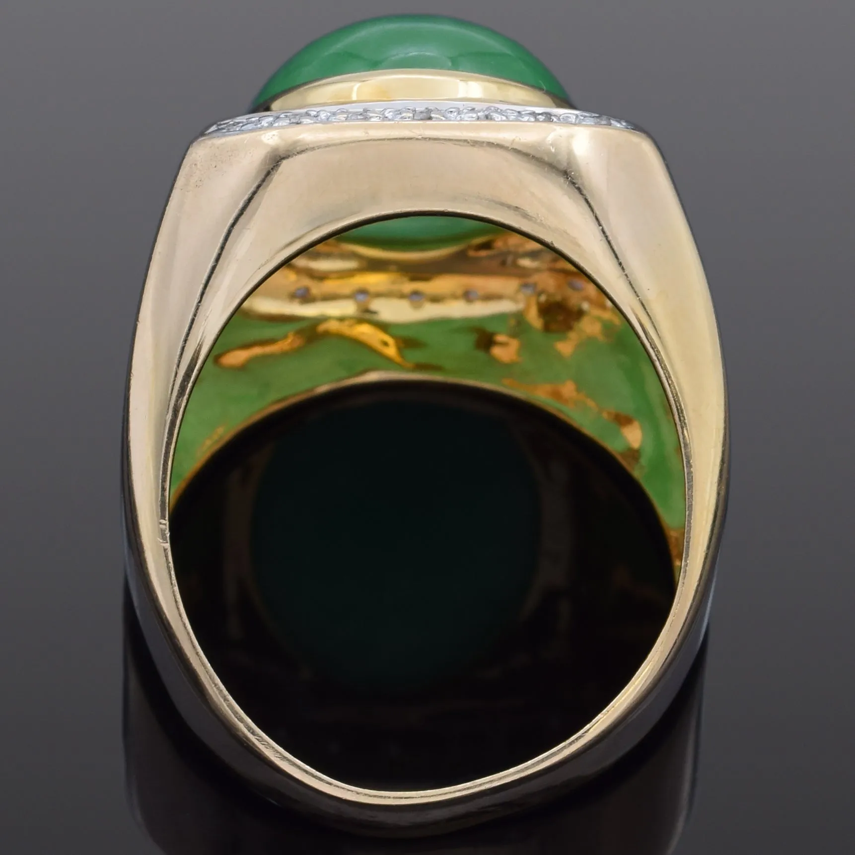 Vintage 11.37 Ct Green Jade & Diamond 14K Yellow Gold Cocktail Ring Size 11