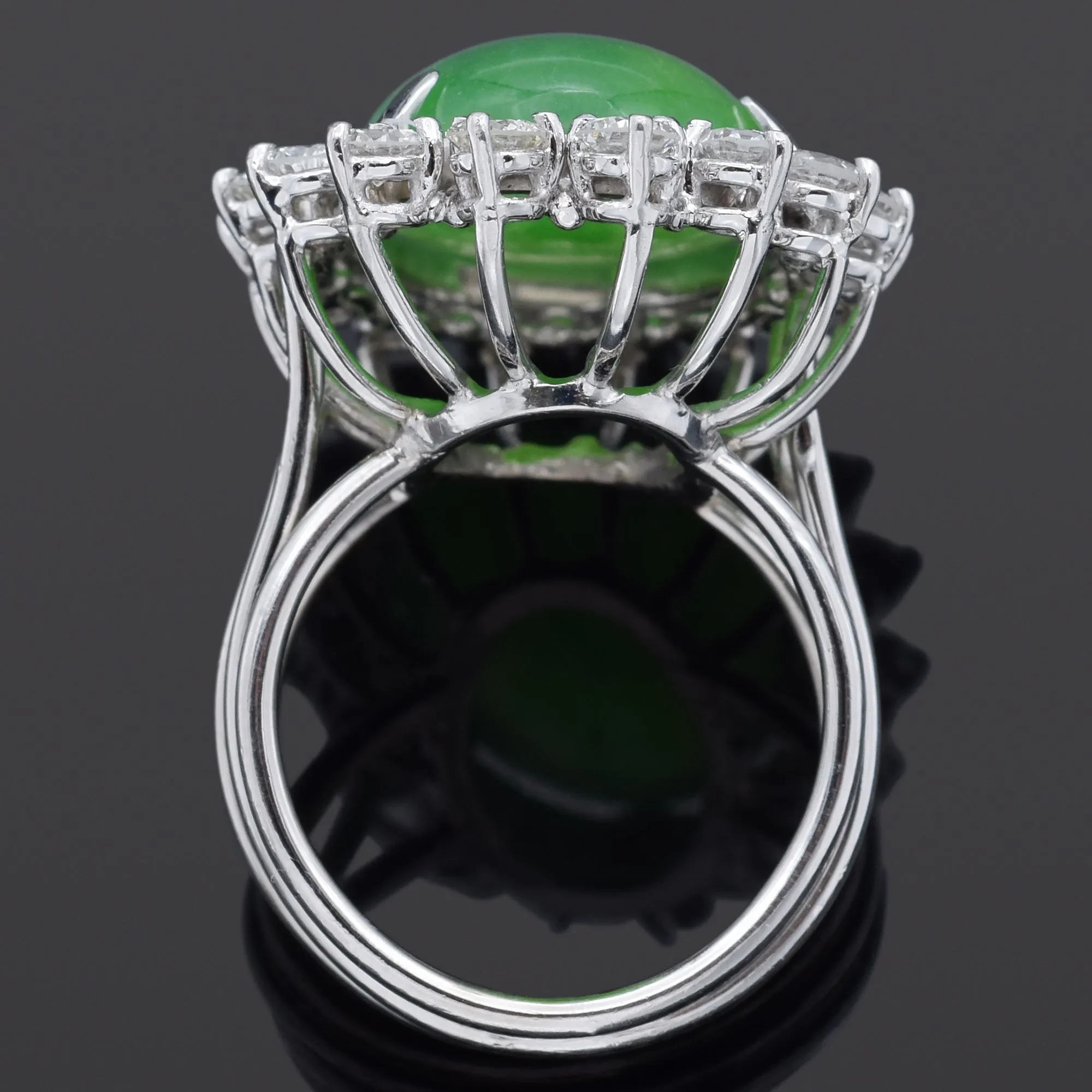 Vintage 11.75Ct Green Jade & 1.67 TCW Diamond Platinum & Palladium Cocktail Ring