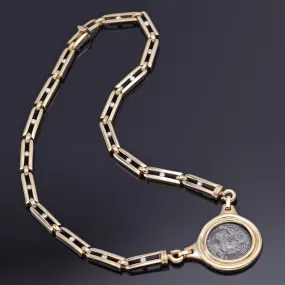 Vintage 14K Gold 0.90 TCW Diamond Ancient Roman Coin Necklace 43.0 Grams 15"