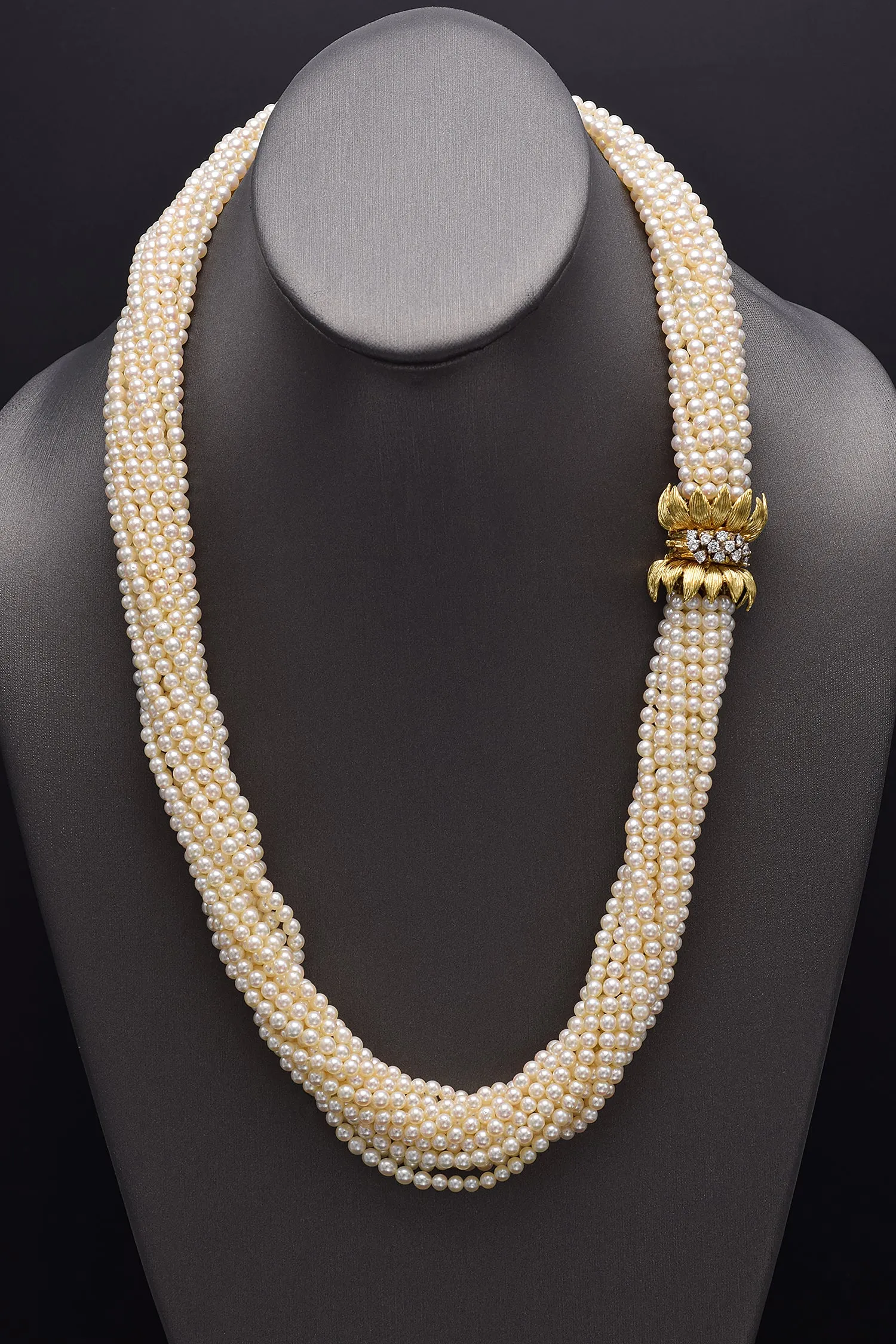 Vintage 14K Gold Sea Pearl & 0.60 TCW Diamond Beaded Multi-Strand Necklace