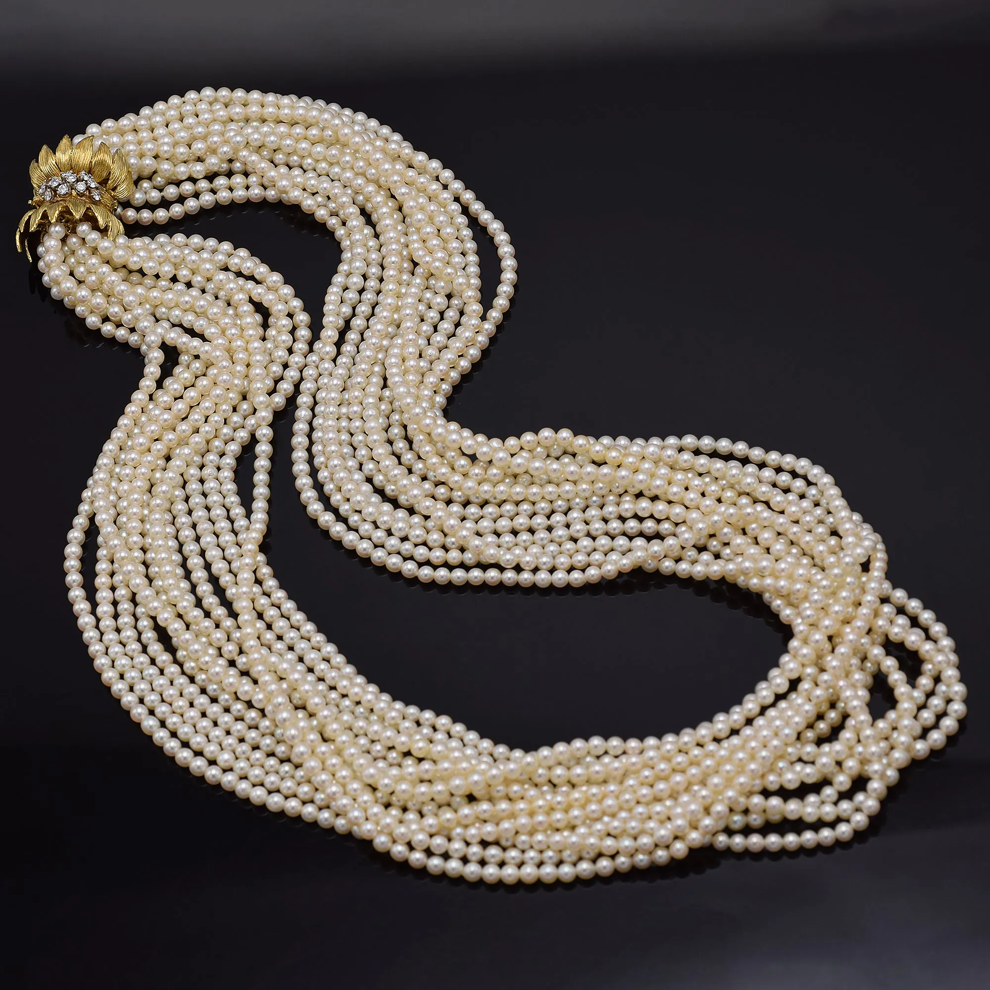 Vintage 14K Gold Sea Pearl & 0.60 TCW Diamond Beaded Multi-Strand Necklace