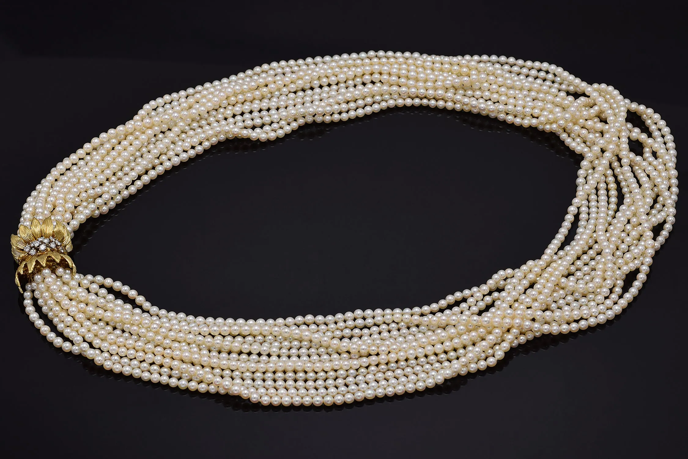 Vintage 14K Gold Sea Pearl & 0.60 TCW Diamond Beaded Multi-Strand Necklace