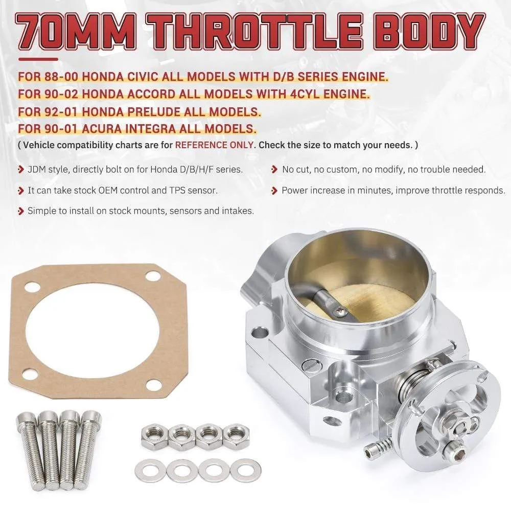 VR Aluminum Upgrade 70MM Throttle Body Silver For Honda Civic Acura Integra B16 B18 Intake Manifold VR6952