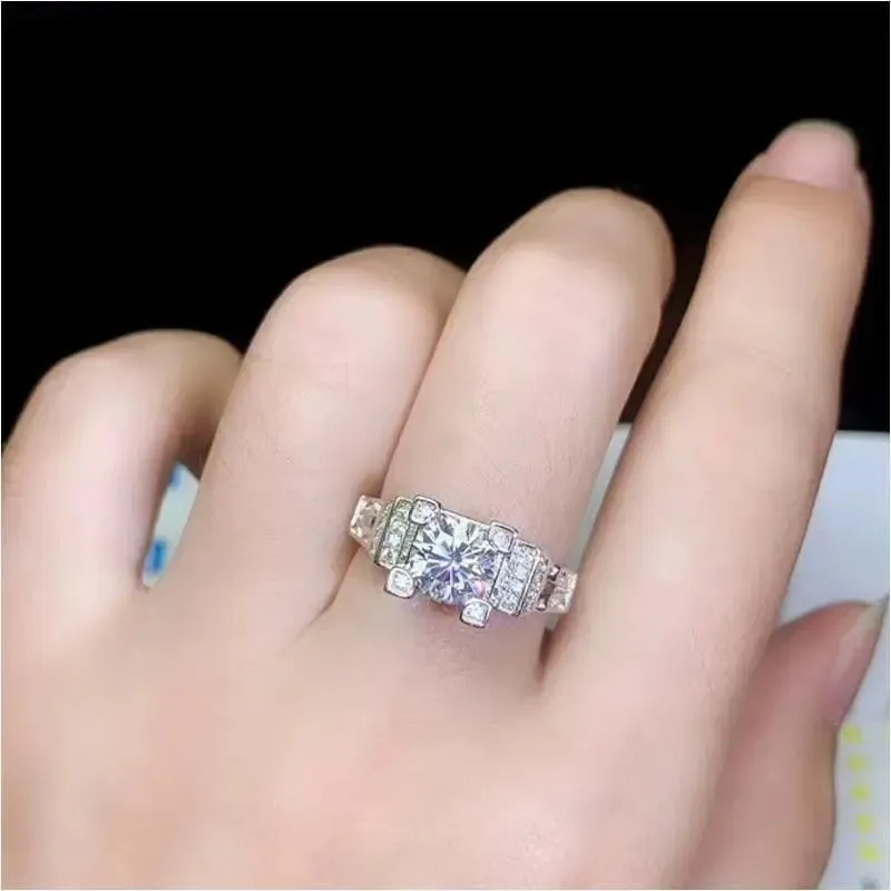 White Gold Plated Silver Vintage Moissanite Ring 1ct Center Stone