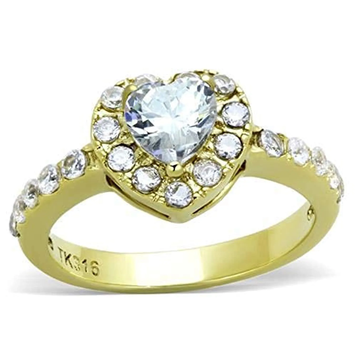 WildKlass Stainless Steel Ring IP Gold Women AAA Grade CZ Clear