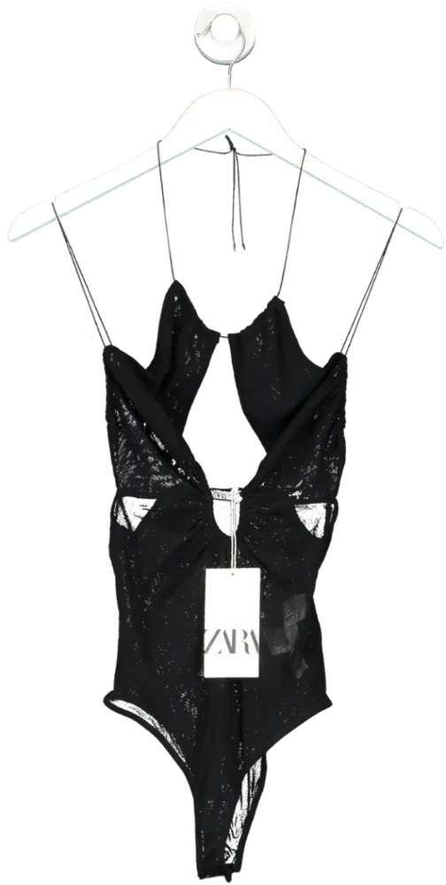 ZARA Black Mesh Sheer Bodysuit UK S