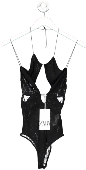 ZARA Black Mesh Sheer Bodysuit UK S