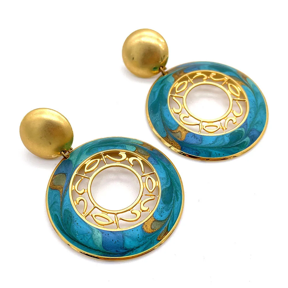 【カナダ輸入】ヴィンテージ ターコイズ マーブル エナメル ピアス/Vintage Turquoise Marble Enamel Post Earrings