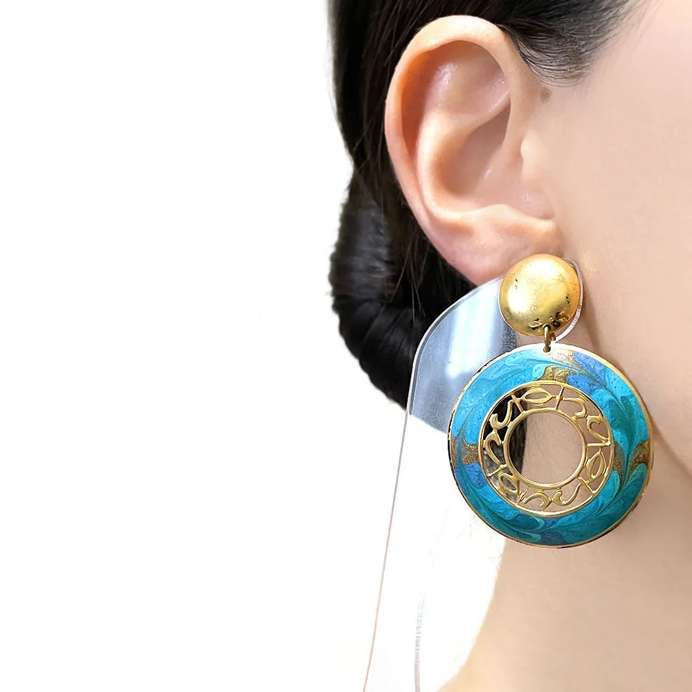 【カナダ輸入】ヴィンテージ ターコイズ マーブル エナメル ピアス/Vintage Turquoise Marble Enamel Post Earrings