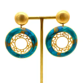 【カナダ輸入】ヴィンテージ ターコイズ マーブル エナメル ピアス/Vintage Turquoise Marble Enamel Post Earrings